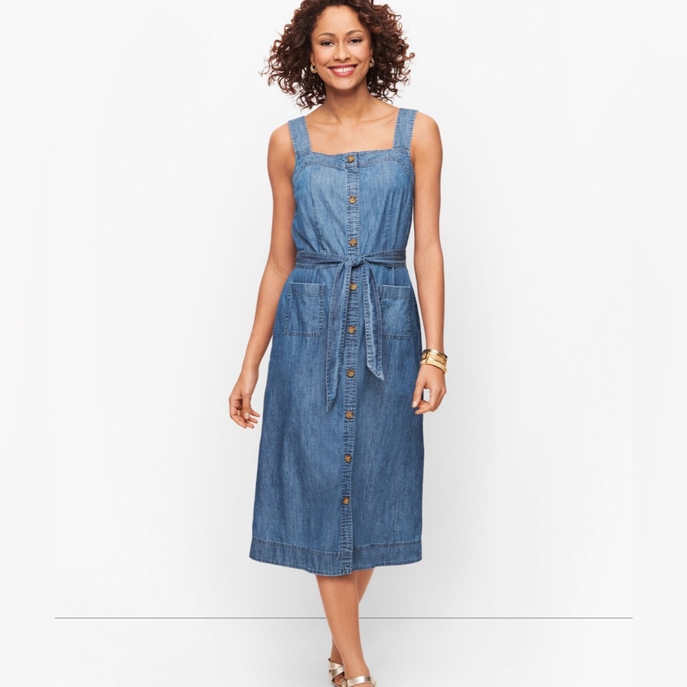 Talbots Dress Womens (2) Blue
Denim Chambray Belted
Sleeveless Coastal Casual